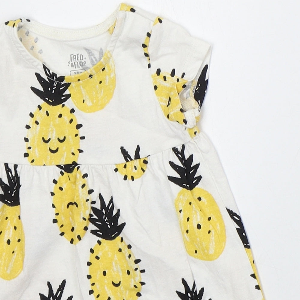 F&F Girls White  Cotton Skater Dress  Size 3-6 Months  Crew Neck Pullover - Pineapples