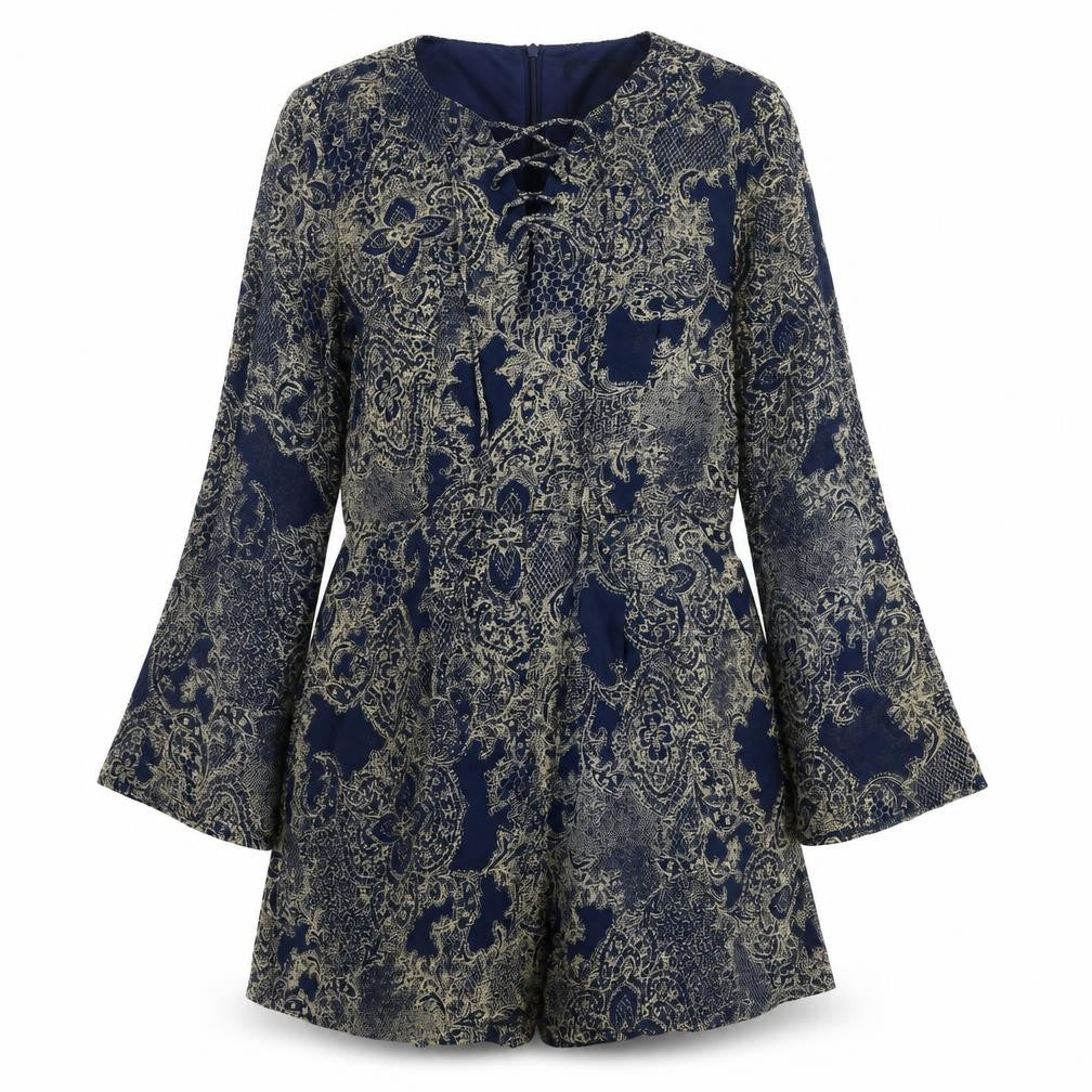 Fashion Union Womens Blue Paisley Polyester Playsuit One-Piece Size 10 L3 in Zip
