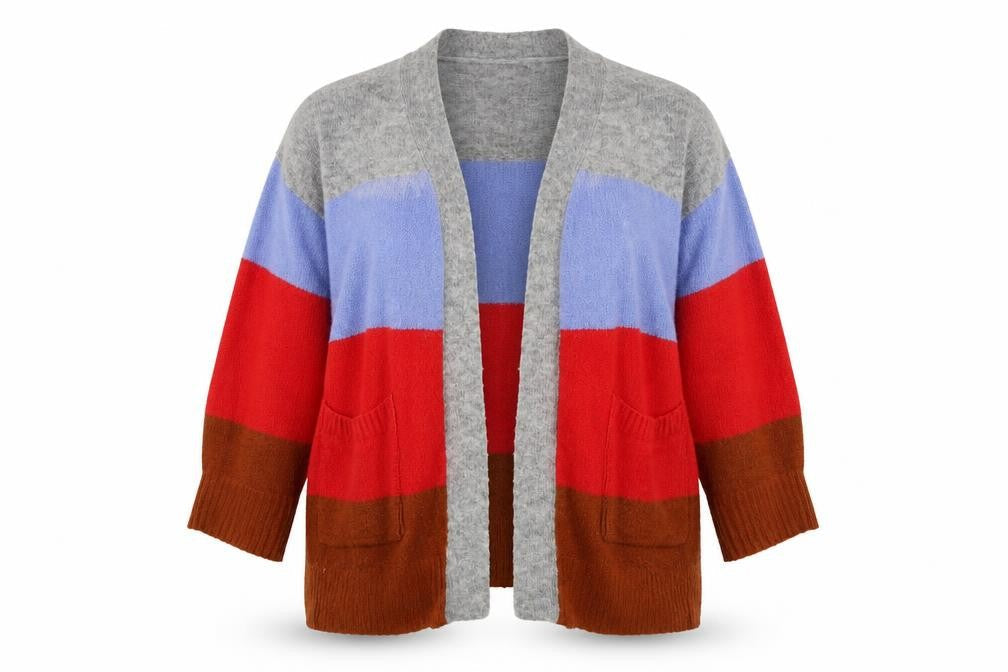 Brave Soul Womens Red V-Neck Striped Acrylic Cardigan Jumper Size M   - Blue