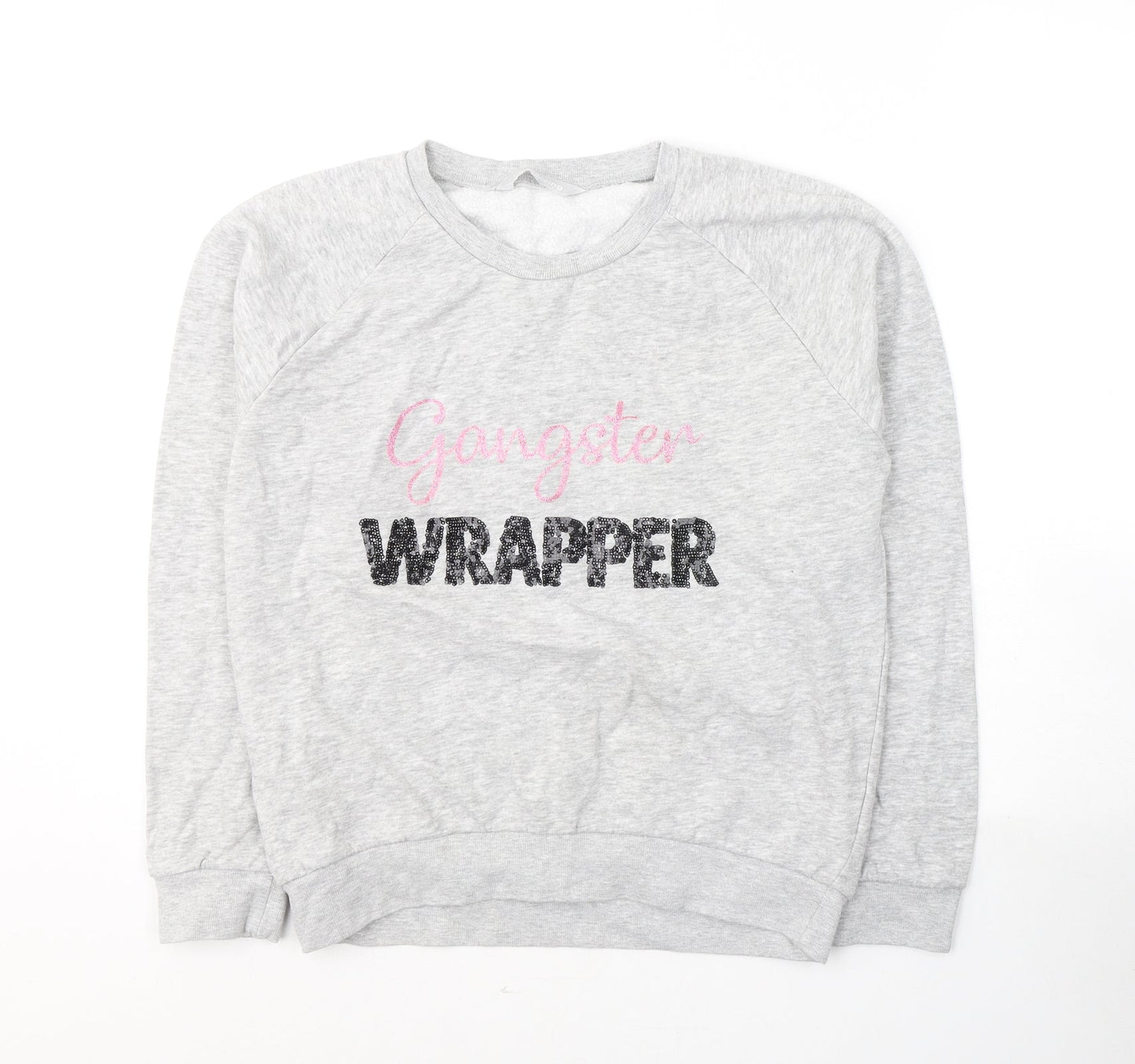 Red Herring Womens Grey  Cotton Pullover Sweatshirt Size 10  Pullover - Gangster Wrapper