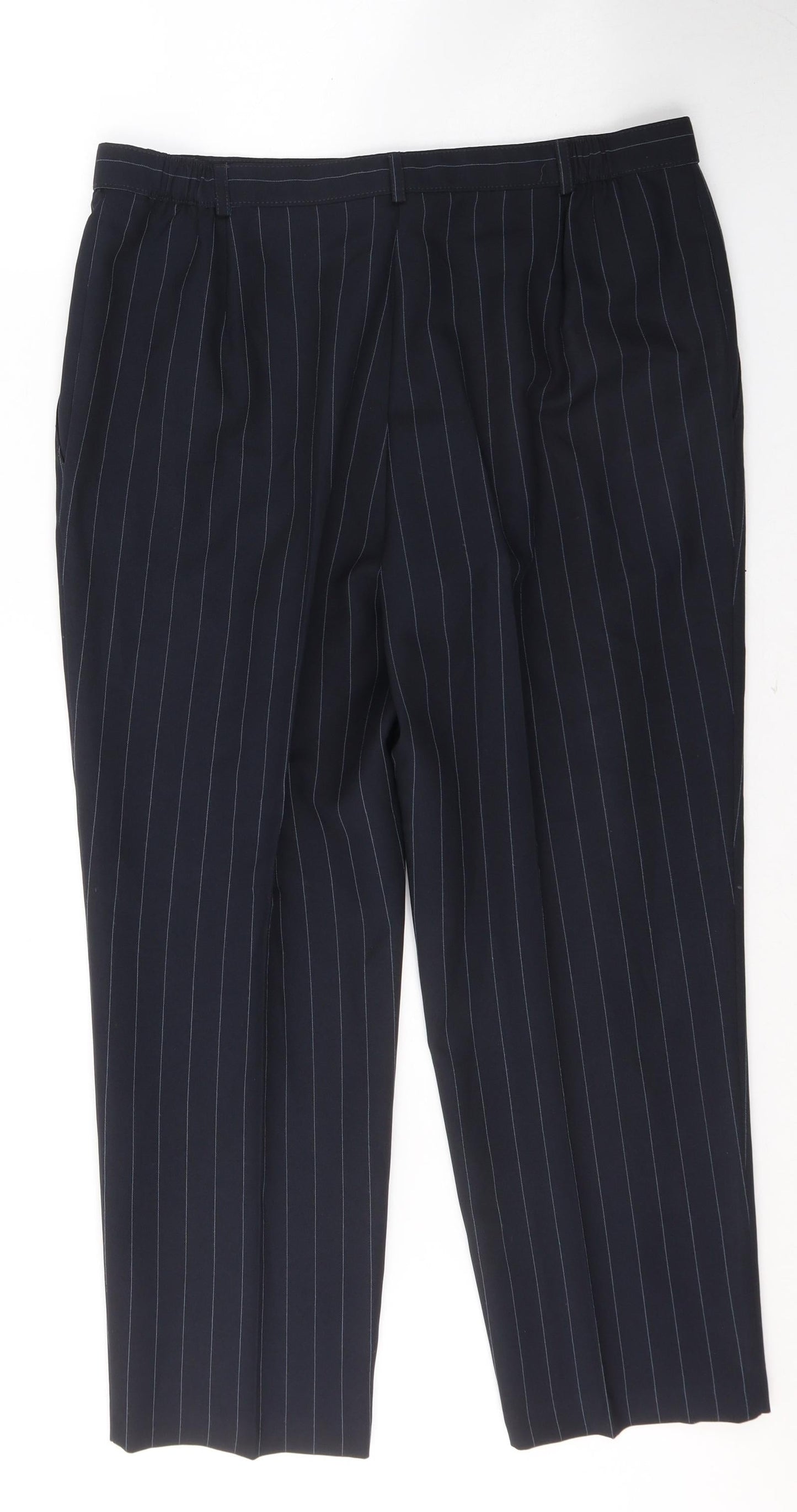 Marks and Spencer Womens Blue Striped Polyester Trousers  Size 18 L26 in Regular Button