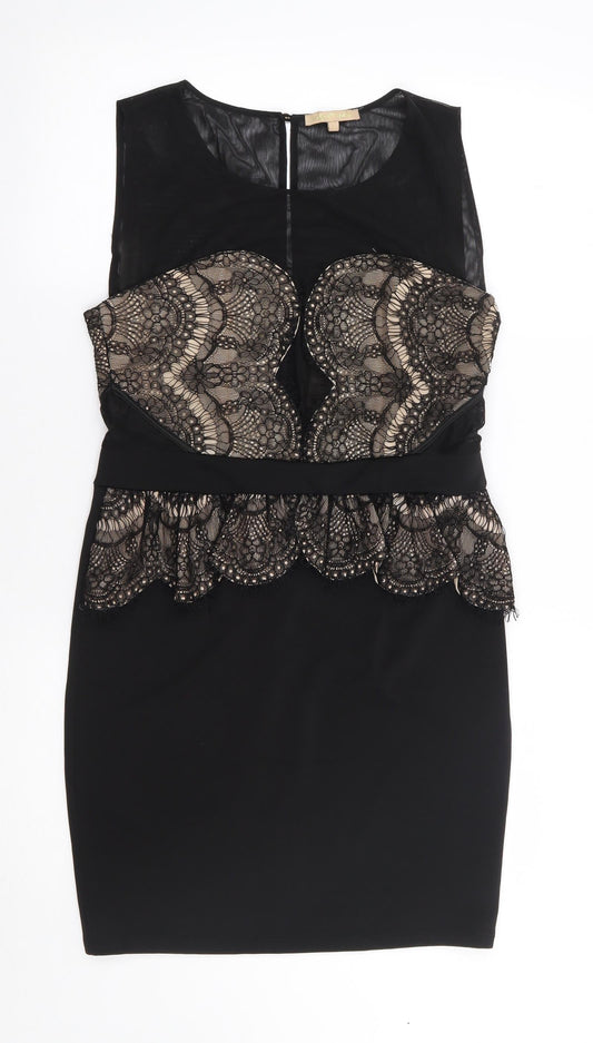 Soky & Soka Womens Black  Polyester Bodycon  Size L  Round Neck Zip