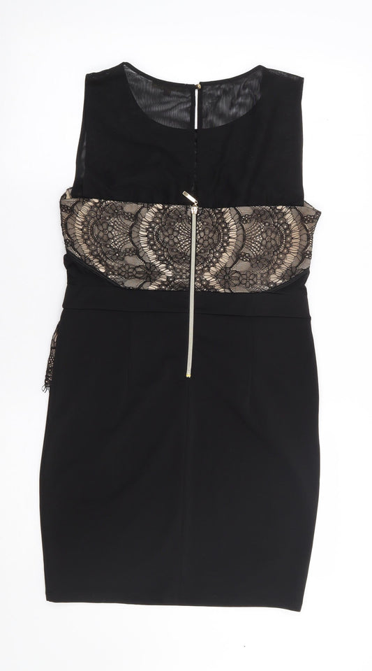 Soky & Soka Womens Black  Polyester Bodycon  Size L  Round Neck Zip