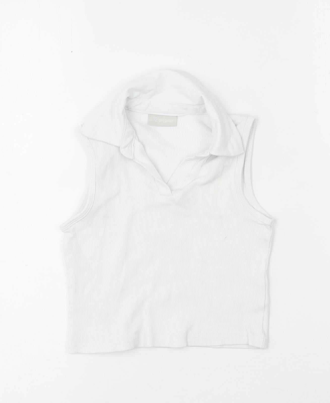 Matalan Girls White  Cotton Basic Tank Size 6 Years Collared