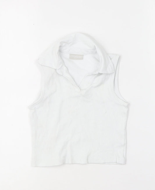 Matalan Girls White  Cotton Basic Tank Size 6 Years Collared