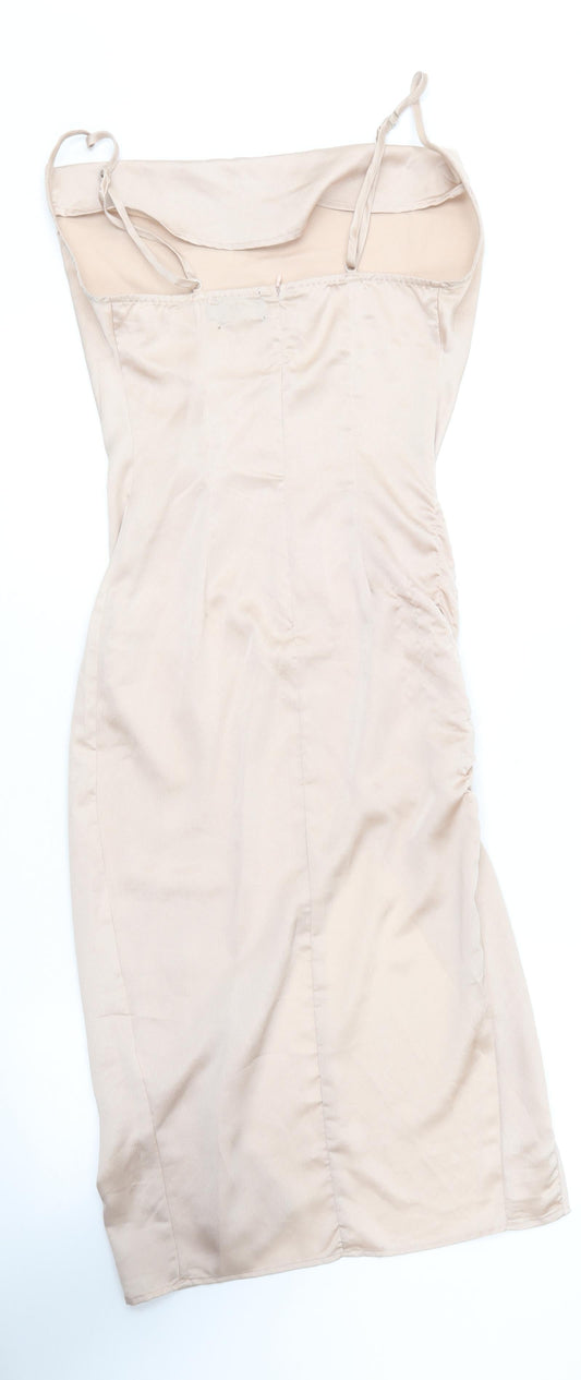 PRETTYLITTLETHING Womens Gold  Polyester Slip Dress  Size 4  Square Neck