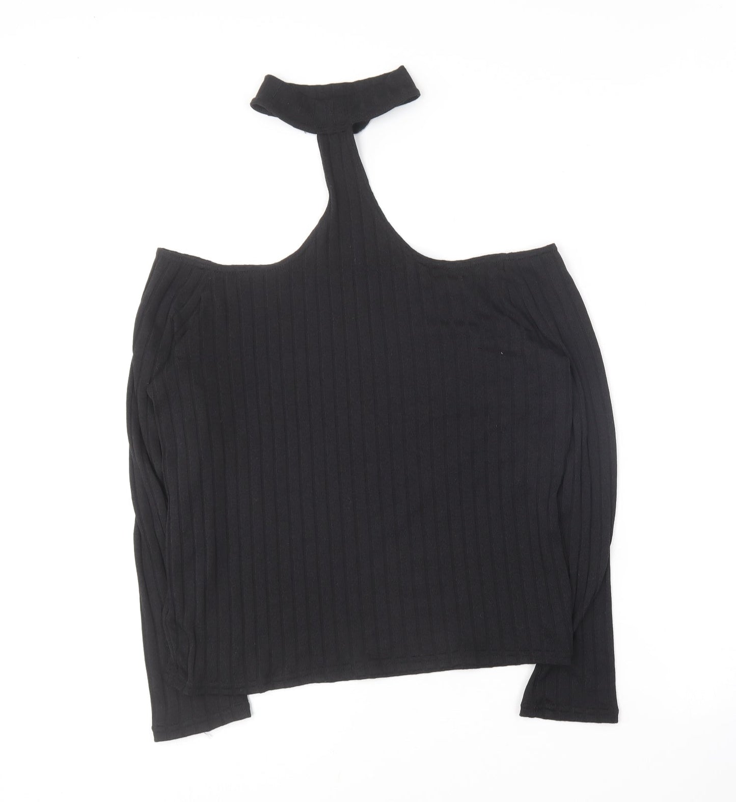 Divided Womens Black  Polyester Basic T-Shirt Size L Halter