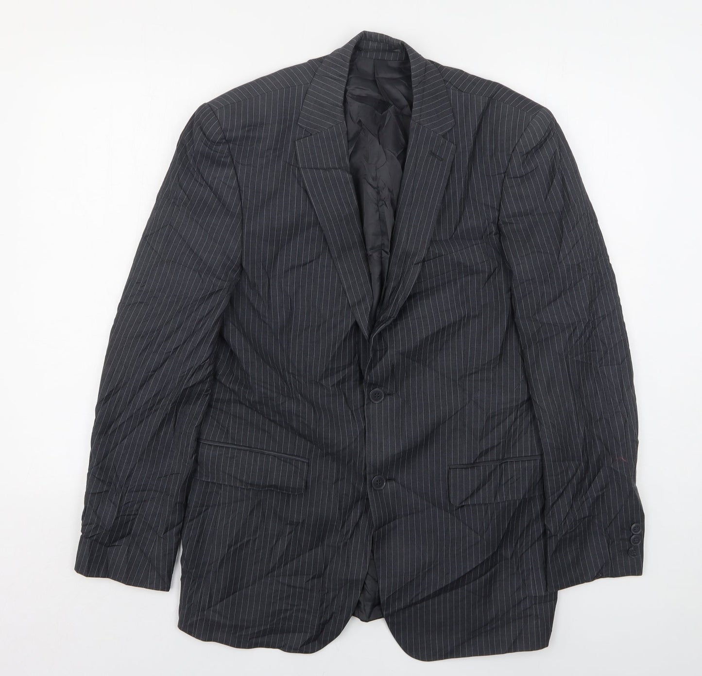Karl Jackson  Mens Grey Striped Polyester Jacket Suit Jacket Size 38
