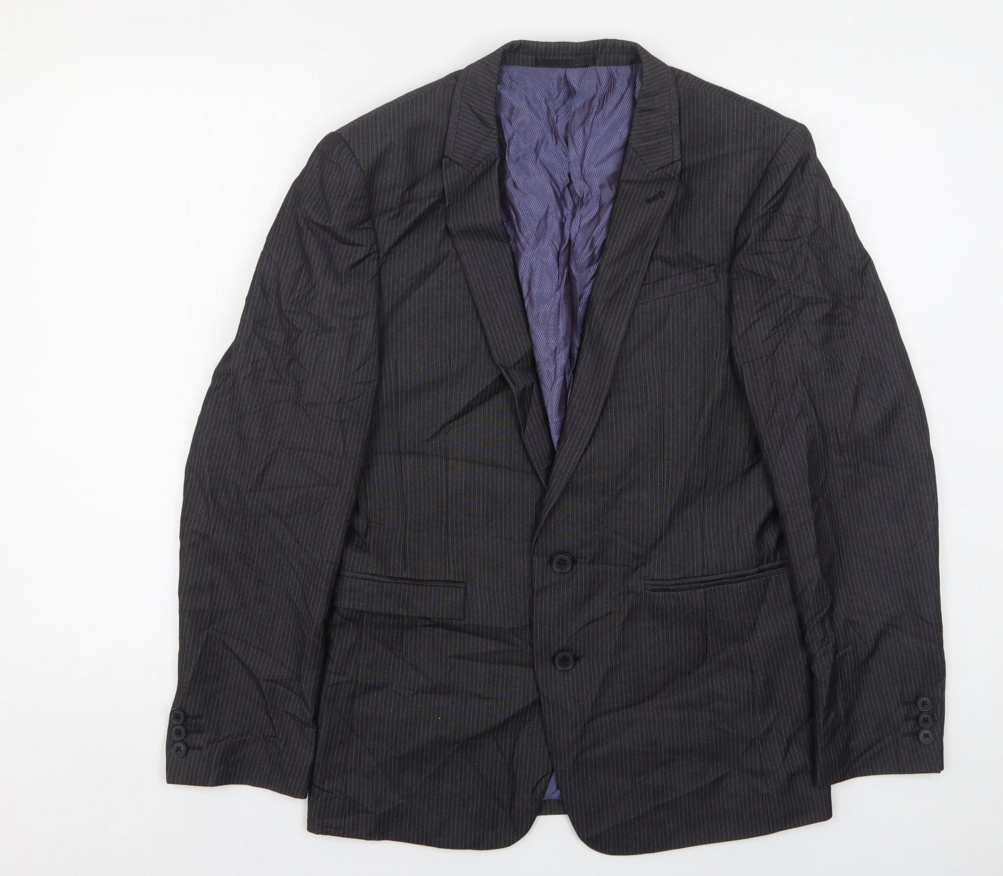 NEXT Mens Grey Striped Polyester Jacket Suit Jacket Size 36