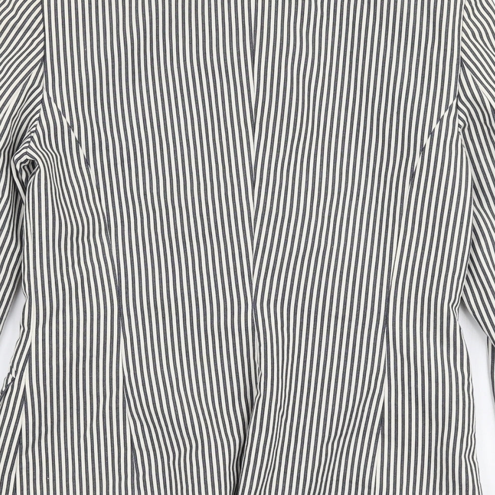 MNG Womens White Striped  Jacket Blazer Size 8  Button
