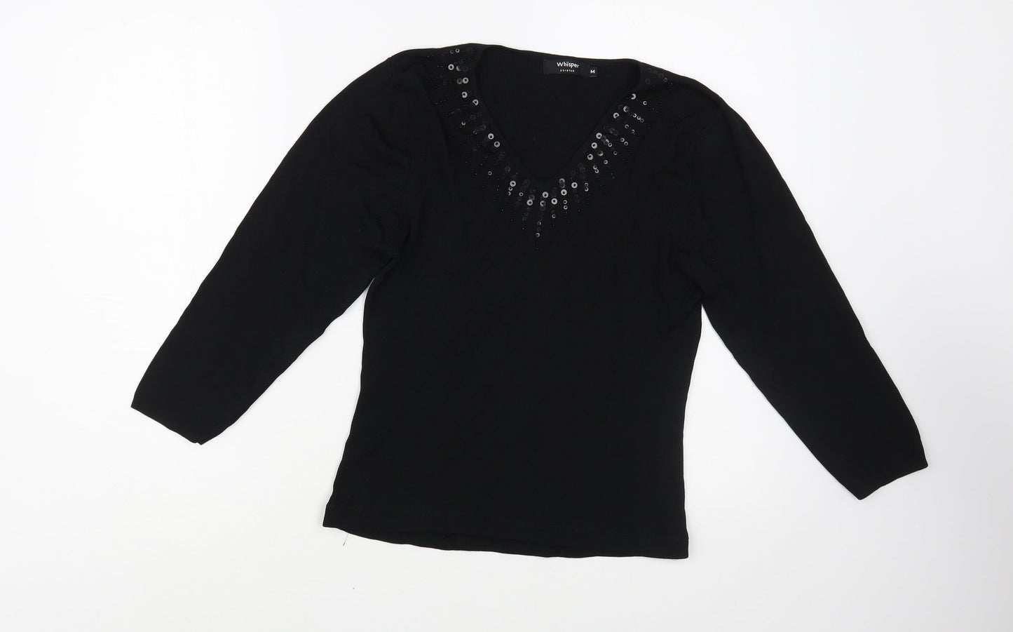 Whisper Womens Black V-Neck  Viscose Pullover Jumper Size M