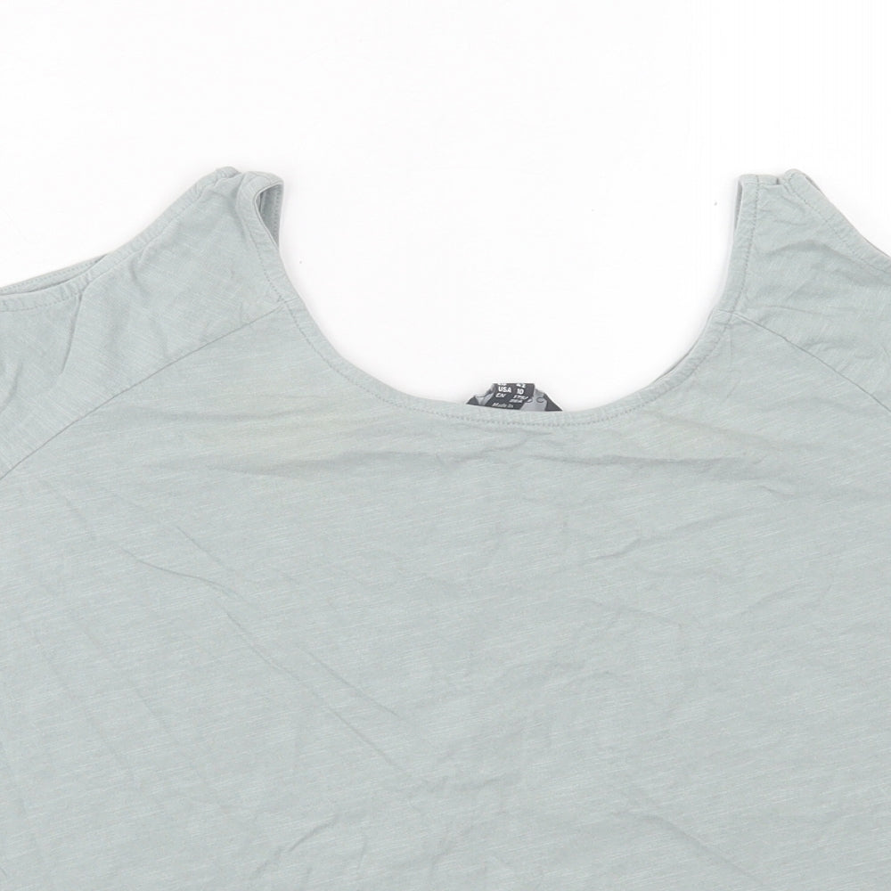New Look Womens Green  Cotton Basic T-Shirt Size 14 Crew Neck - cold Shoulder