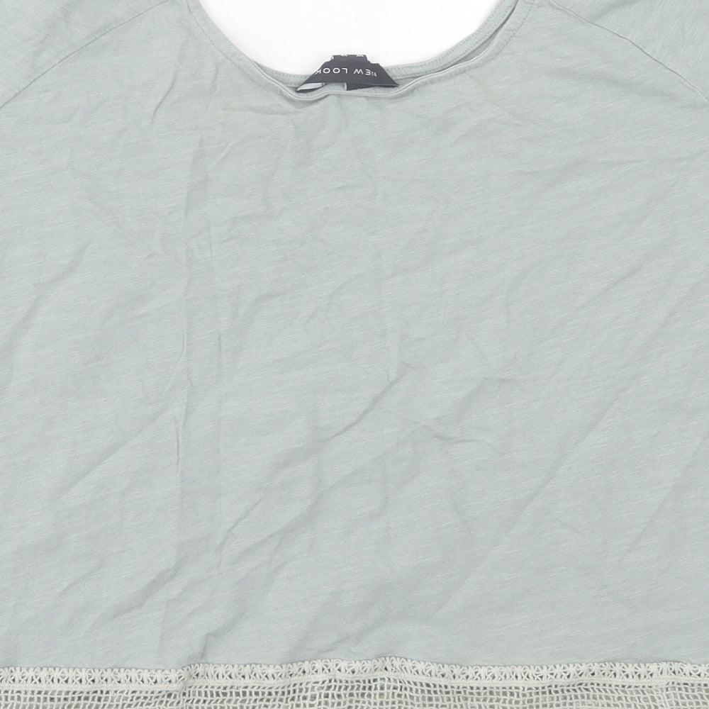 New Look Womens Green  Cotton Basic T-Shirt Size 14 Crew Neck - cold Shoulder