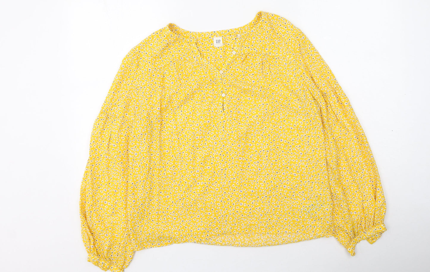 Gap  Womens Yellow Floral Modacrylic Basic Blouse Size XS V-Neck