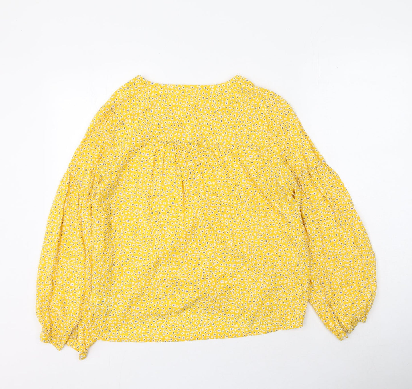 Gap  Womens Yellow Floral Modacrylic Basic Blouse Size XS V-Neck