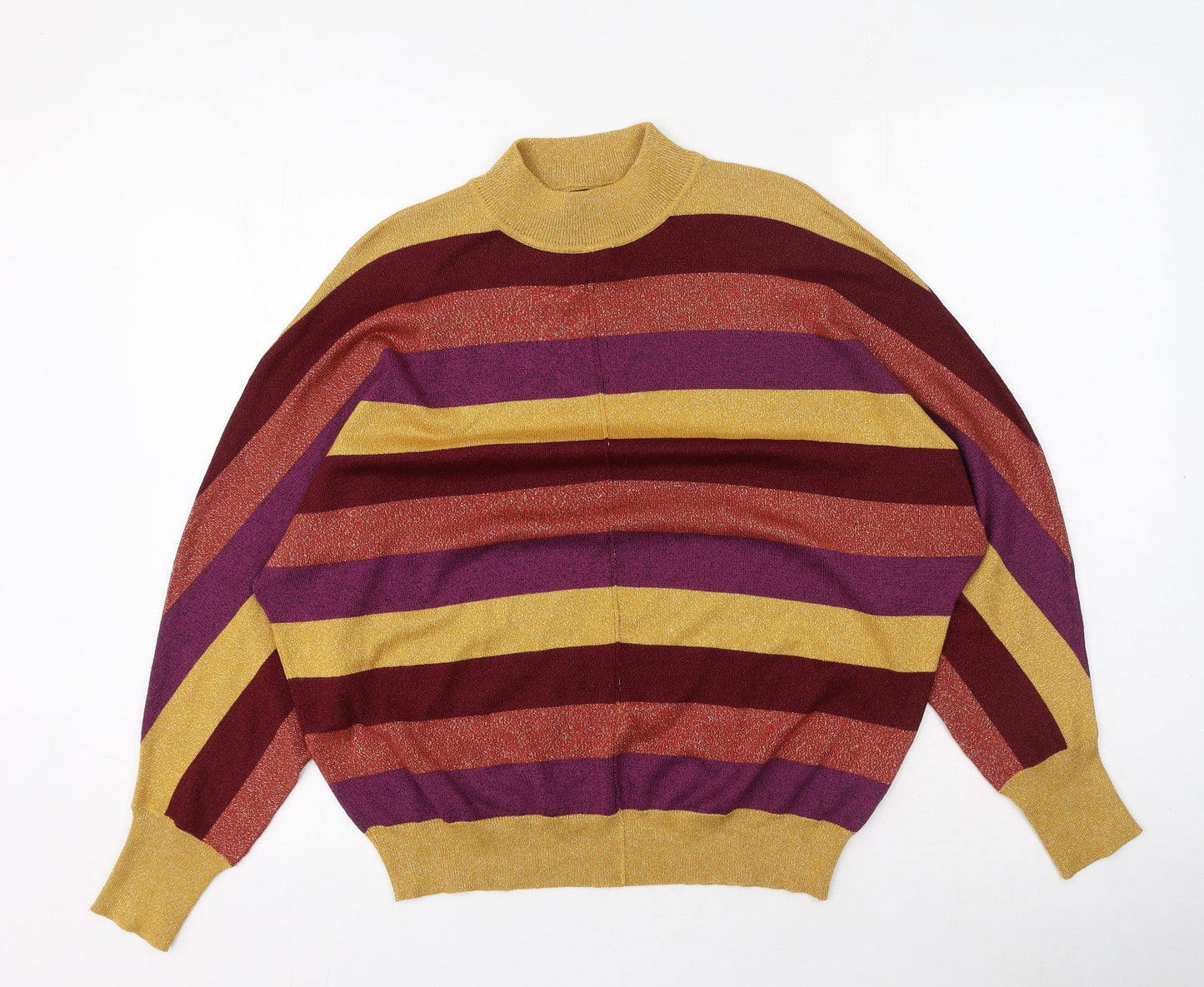 Marks and Spencer Womens Multicoloured High Neck Striped Viscose Pullover Jumper Size M