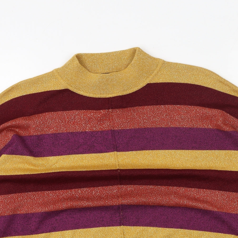 Marks and Spencer Womens Multicoloured High Neck Striped Viscose Pullover Jumper Size M