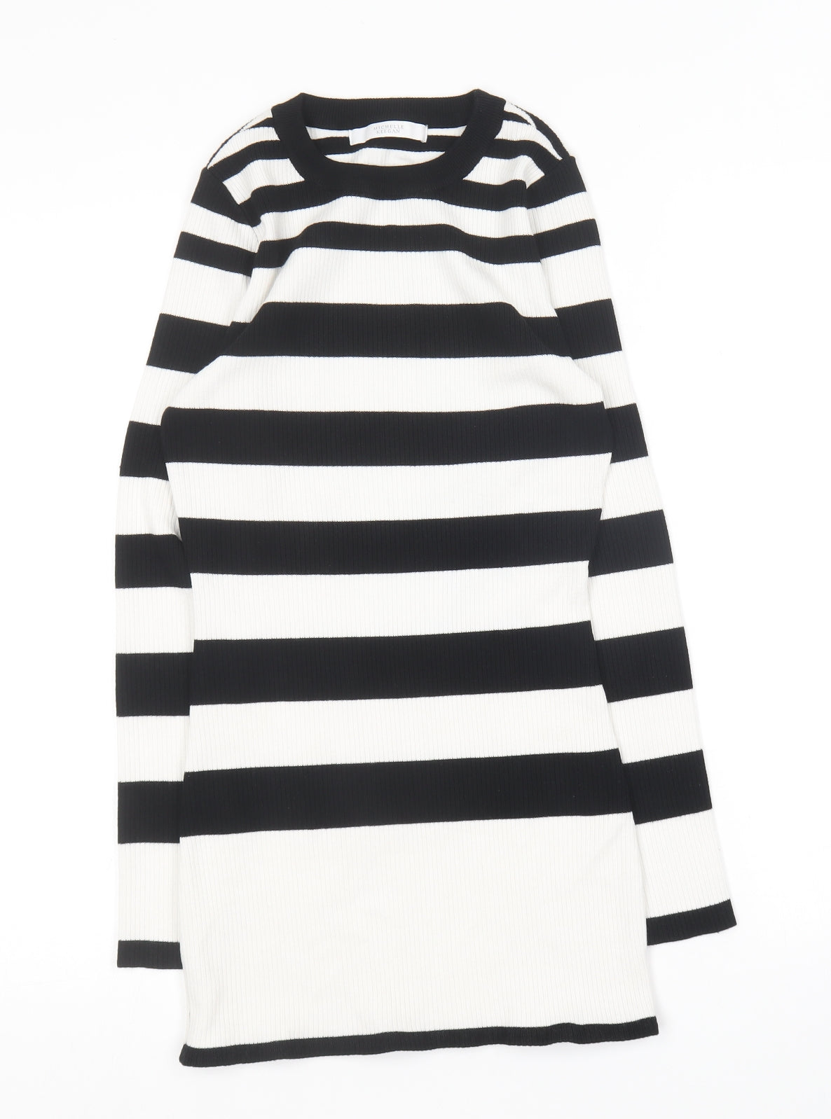 Lipsy Womens Black Round Neck Striped Cotton Pullover Jumper Size 8