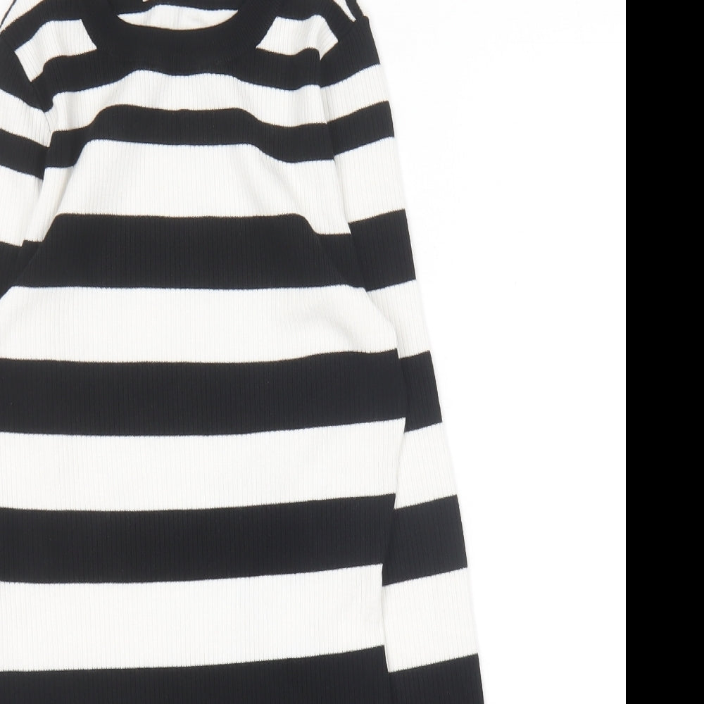 Lipsy Womens Black Round Neck Striped Cotton Pullover Jumper Size 8