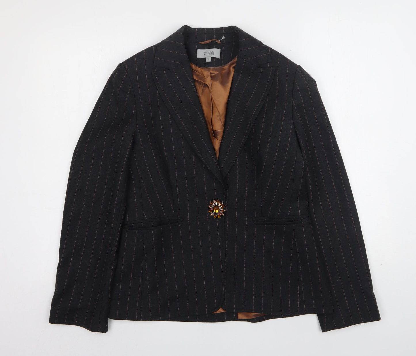 Marks and Spencer Womens Grey Striped Wool Jacket Suit Jacket Size 12