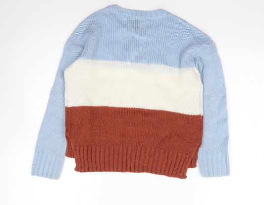 New Look  Girls Multicoloured Crew Neck Colourblock Acrylic Pullover Jumper Size 10-11 Years  Pullover