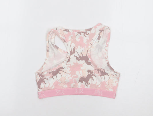 River Island Girls Pink Geometric Cotton Cropped Tank Size 11-12 Years Round Neck Pullover - Unicorn