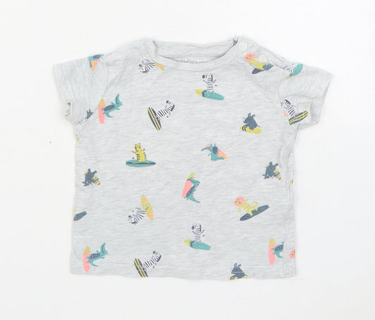 Inextenso Boys Grey Geometric Cotton Basic T-Shirt Size 6-9 Months Round Neck Pullover