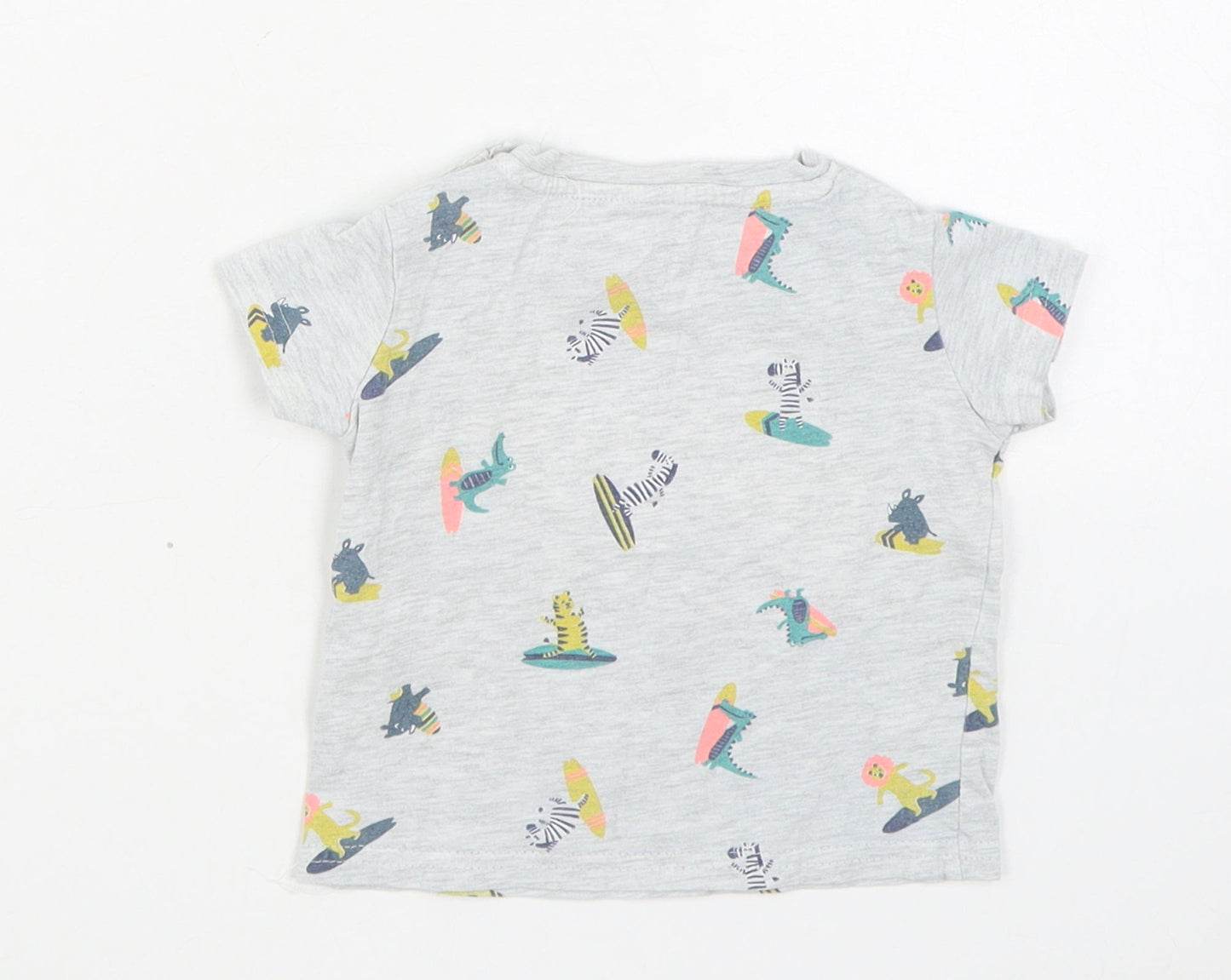 Inextenso Boys Grey Geometric Cotton Basic T-Shirt Size 6-9 Months Round Neck Pullover