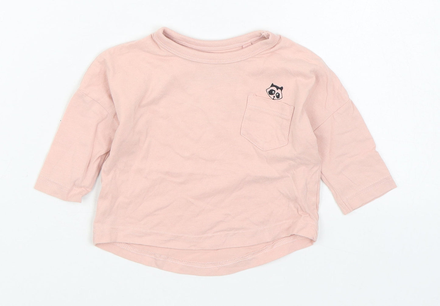 NEXT Girls Pink  Cotton Basic T-Shirt Size 3-6 Months Round Neck Pullover