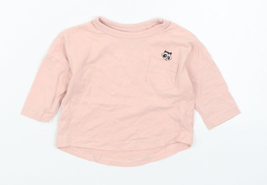NEXT Girls Pink  Cotton Basic T-Shirt Size 3-6 Months Round Neck Pullover