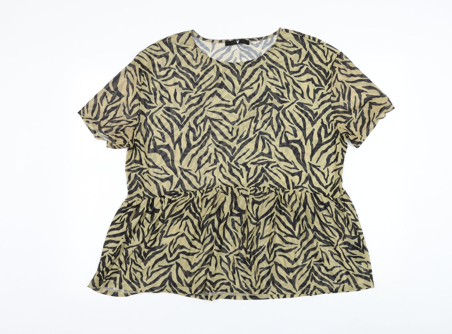Very Womens Yellow Animal Print Polyester Basic T-Shirt Size 14 Round Neck