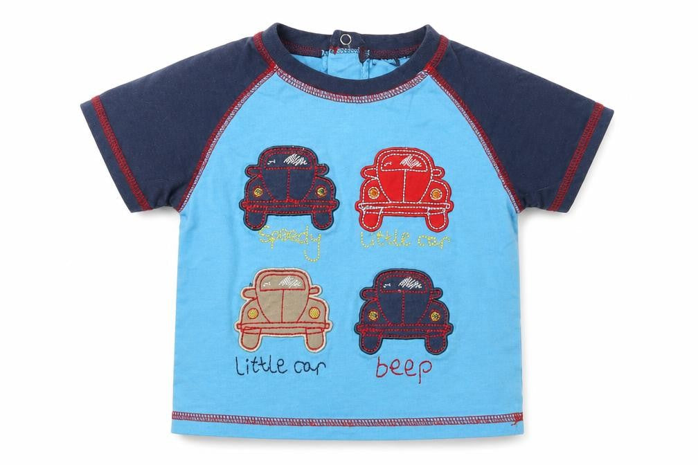 Minoti Boys Blue  Cotton Basic T-Shirt Size 6-9 Months Crew Neck  - 6-12 Months. Cars