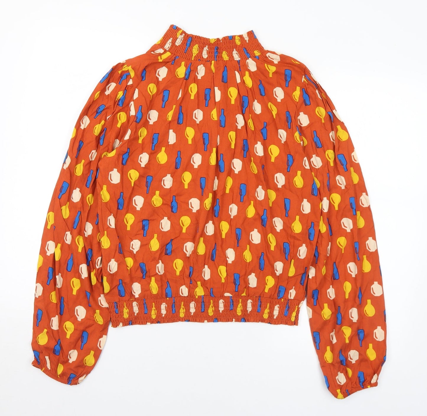 Compania Fantasia Womens Multicoloured Geometric Viscose Basic Blouse Size L Mock Neck