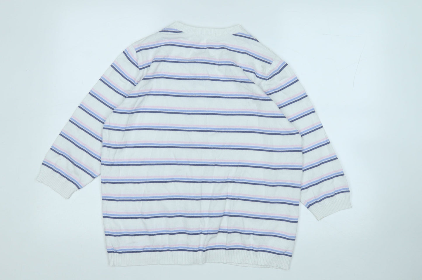 Marks and Spencer Womens Multicoloured Round Neck Striped Cotton Cardigan Jumper Size 16