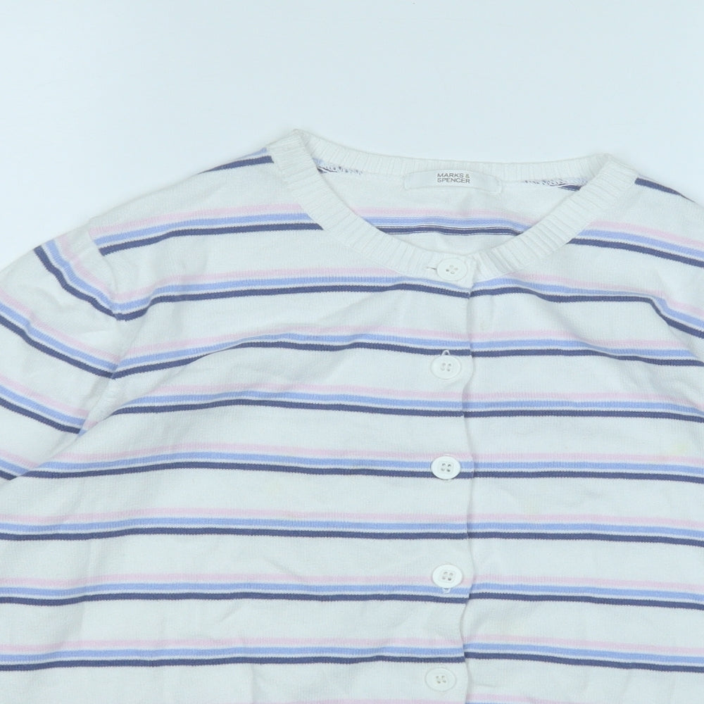 Marks and Spencer Womens Multicoloured Round Neck Striped Cotton Cardigan Jumper Size 16