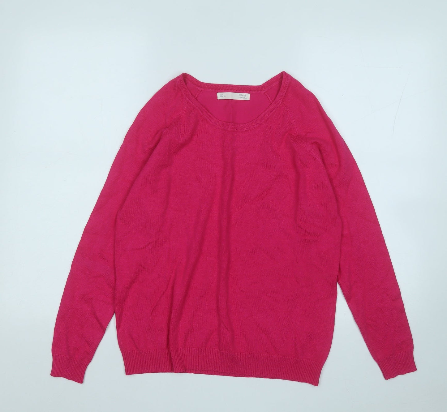 Sfera Womens Pink Round Neck  Acrylic Pullover Jumper Size L
