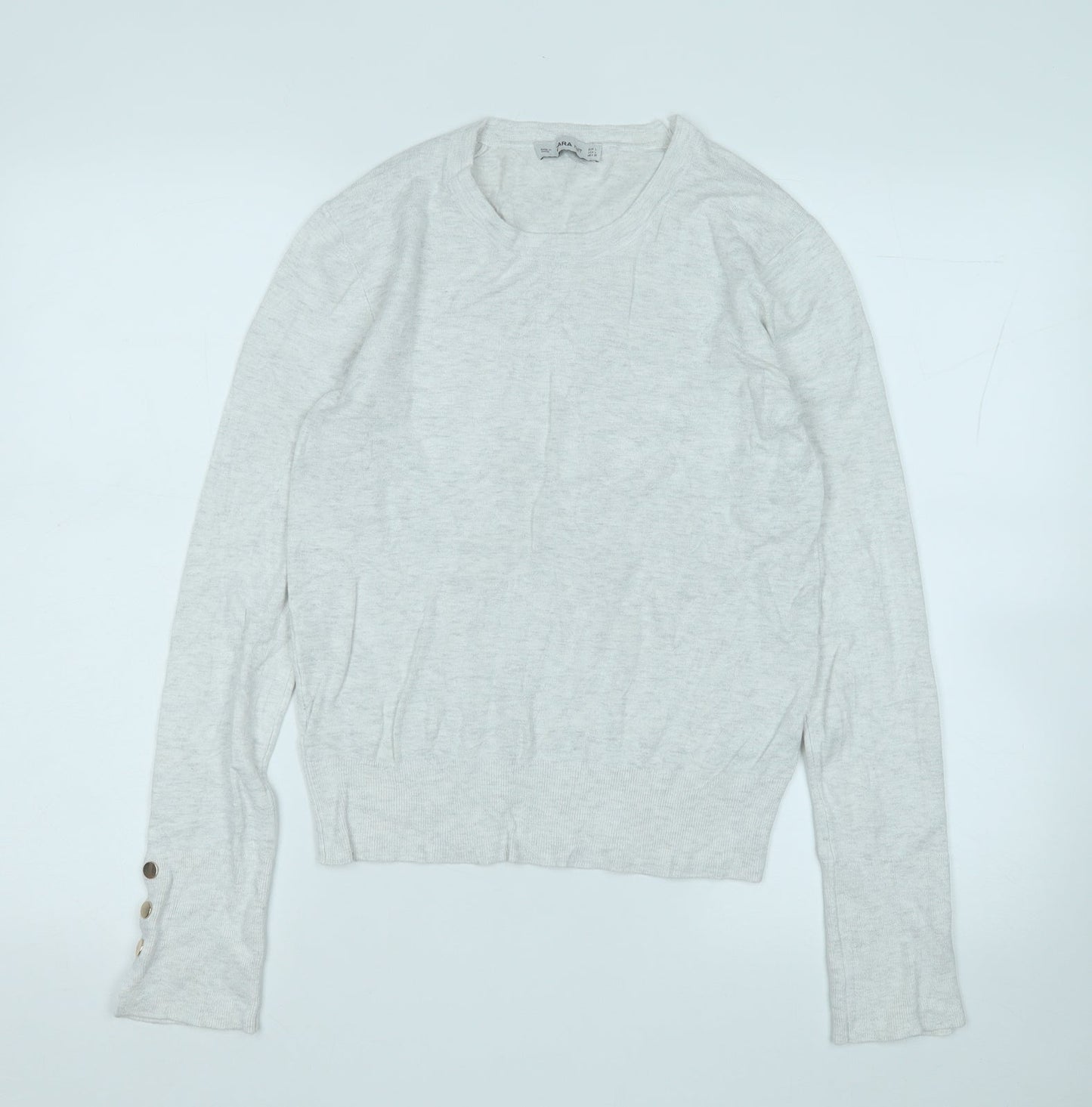 Zara Womens Grey Round Neck  Viscose Pullover Jumper Size L