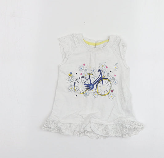 Dunnes Stores Girls White Geometric Cotton Basic T-Shirt Size 12-18 Months Round Neck