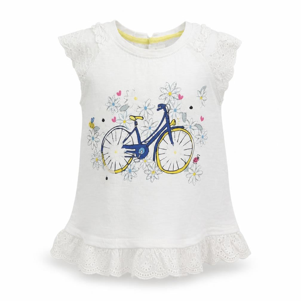 Dunnes Girls White Geometric Cotton Basic T-Shirt Size 12-18 Months Round Neck