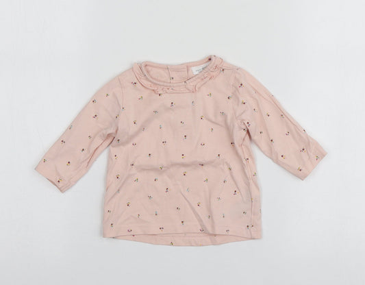 NEXT Girls Pink Geometric Cotton Basic T-Shirt Size 3-6 Months Round Neck