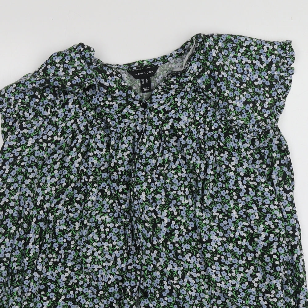 New Look Womens Multicoloured Floral Viscose Basic Button-Up Size 8 Round Neck