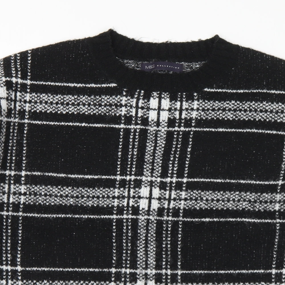 Marks and Spencer Womens Black Mock Neck Plaid Acrylic Pullover Jumper Size M