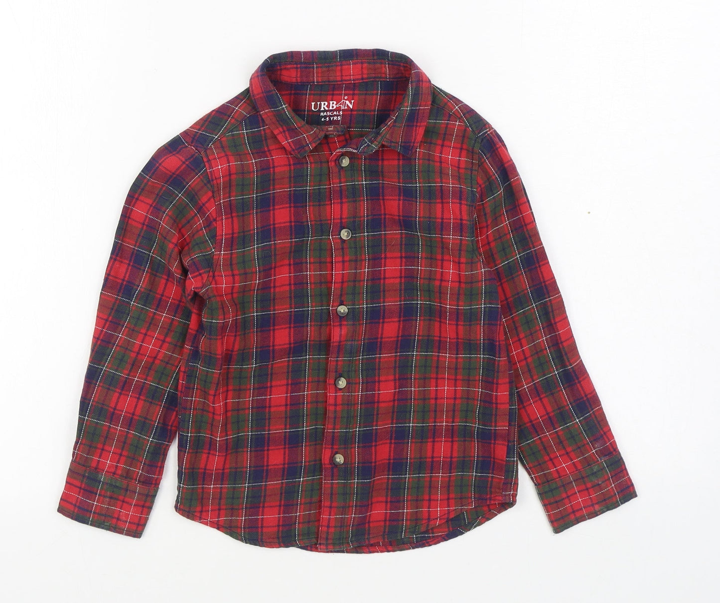 Urban Rascals Boys Red Plaid 100% Cotton Basic Button-Up Size 4-5 Years Collared Button