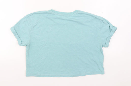 George Girls Blue  Cotton Basic T-Shirt Size 9-10 Years Round Neck Pullover