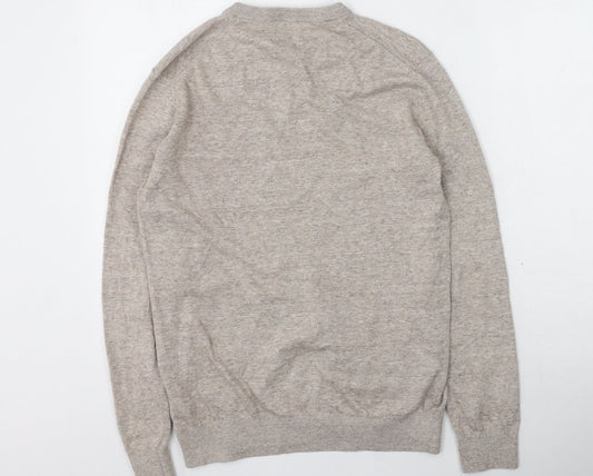 H&M Mens Beige V-Neck  Cotton Pullover Jumper Size M