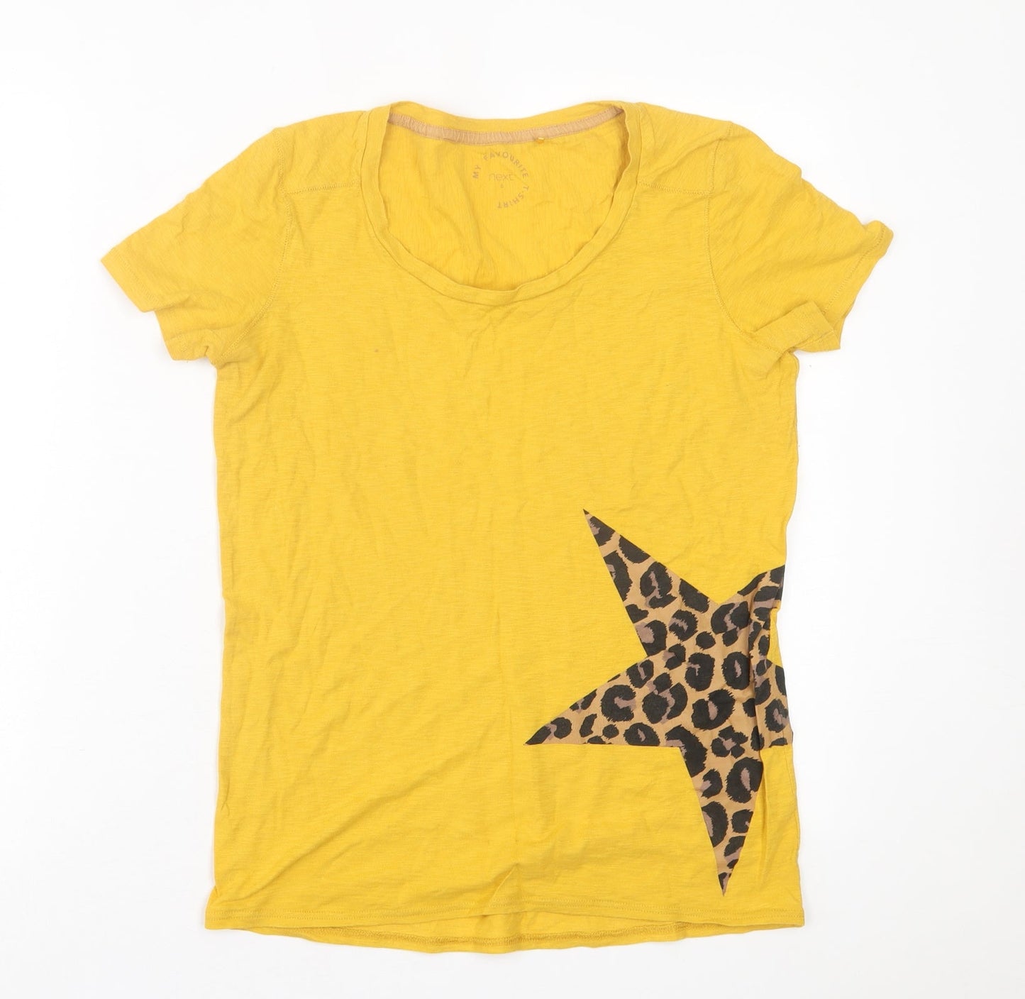 NEXT Womens Yellow Animal Print Cotton Basic T-Shirt Size 6 Crew Neck