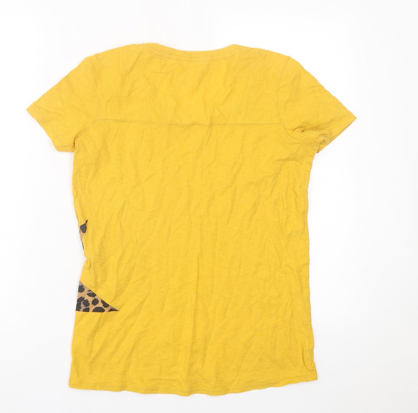 NEXT Womens Yellow Animal Print Cotton Basic T-Shirt Size 6 Crew Neck