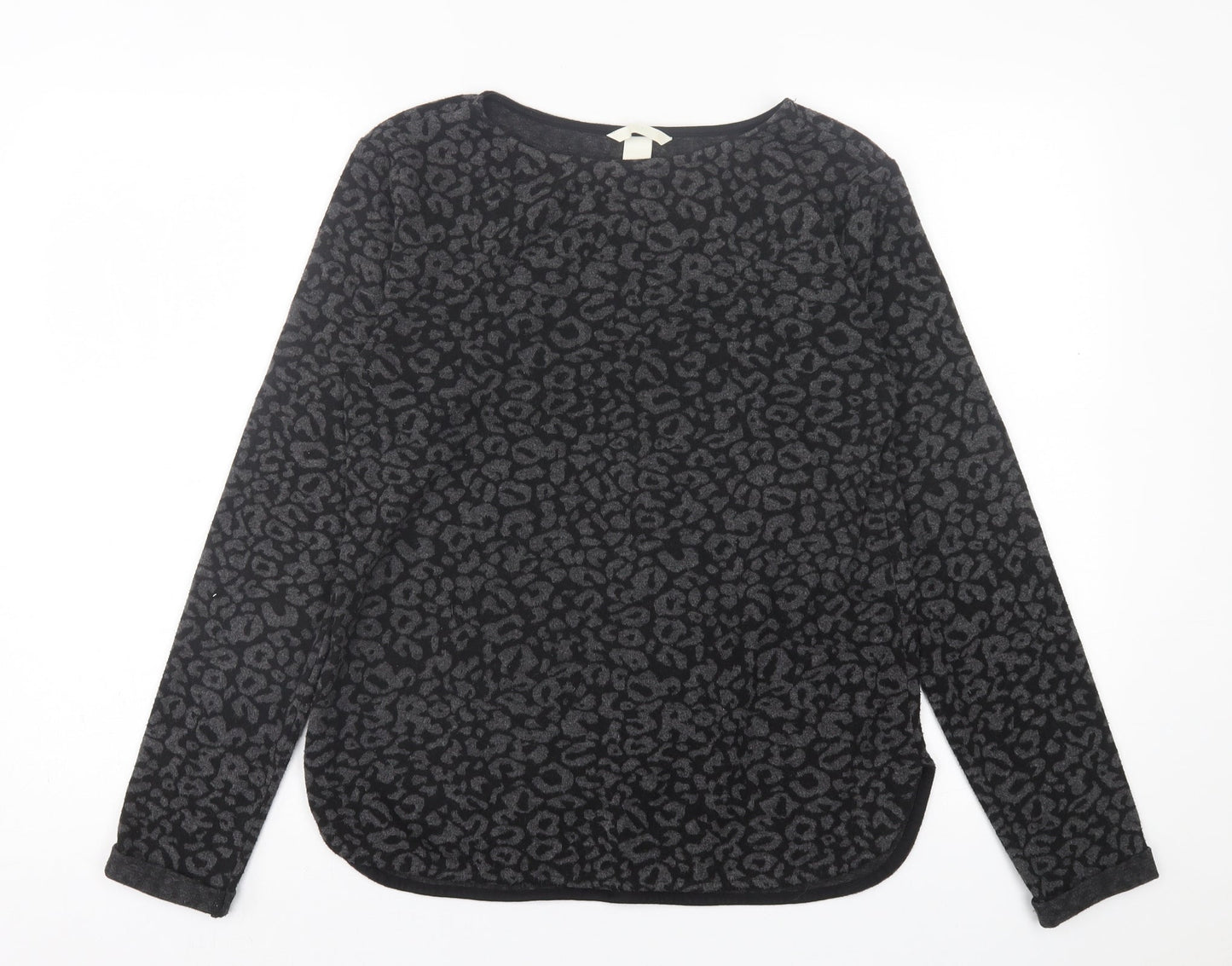 H&M Womens Grey Animal Print Polyester Basic T-Shirt Size XS Crew Neck