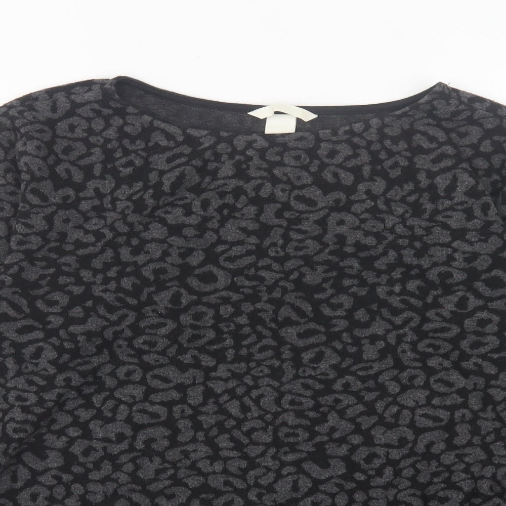 H&M Womens Grey Animal Print Polyester Basic T-Shirt Size XS Crew Neck