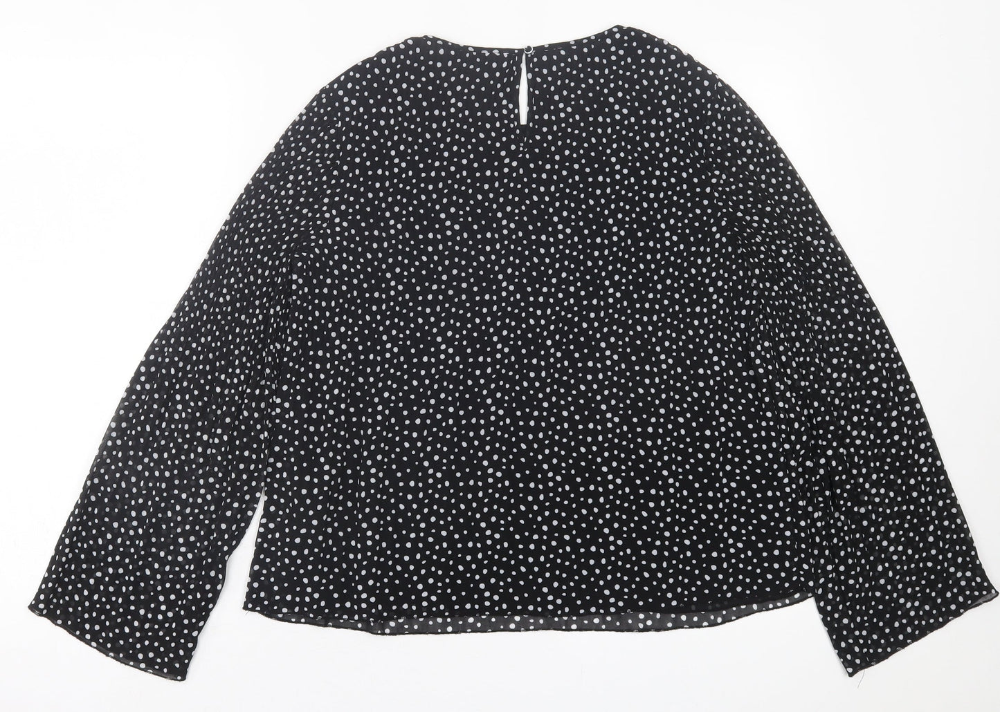 Stradivarius Womens Black Polka Dot Polyester Basic Blouse Size S Crew Neck